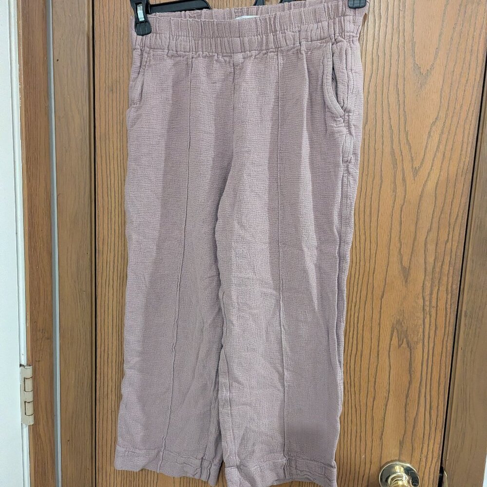 Madewell Breezewoven Pull On High Rise Cropped Linen Pants Mauve-S